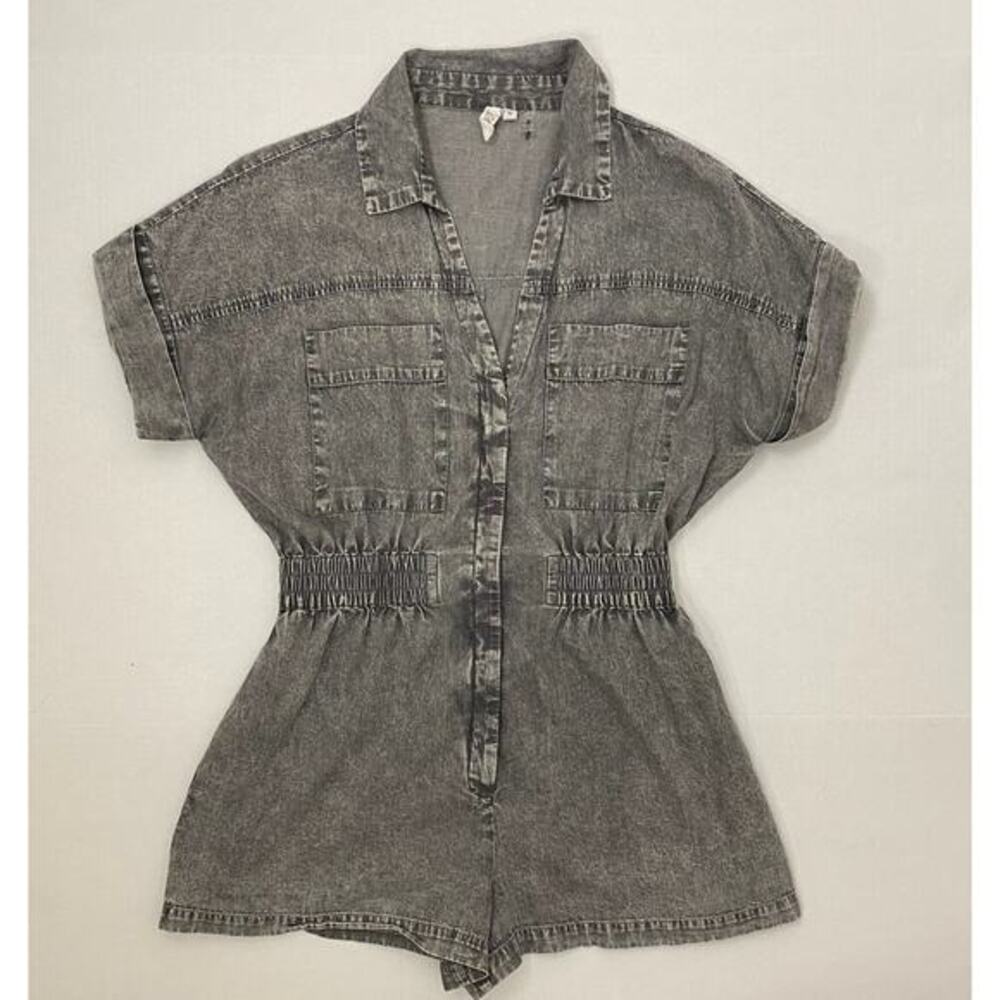 Elan Romper Womens M Gray Distressed Elastic Waist Playsuit‎ Boho Grunge Chic